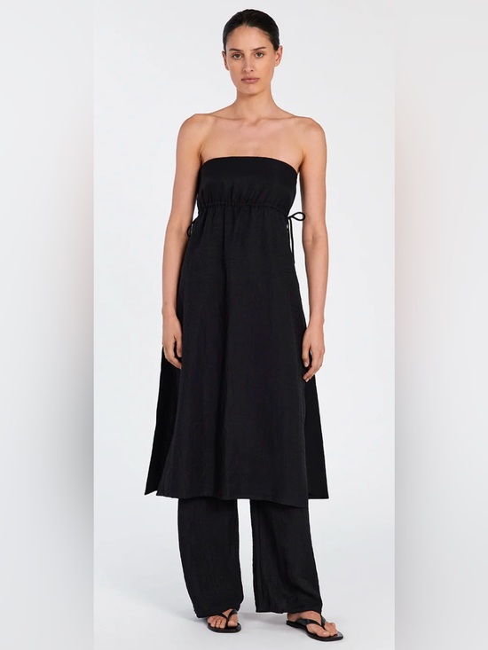DISSH Tops - DISSH Mei Strapless Black Linen Blend Tunic Top with Side Ties